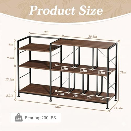 Faesun Record Player Stand with Vinyl Record Storage, Turntable Stand with Power Outlet, Large Record Storage Shelf Holds 500 Albums, Industrial Audio Rack for Living Room Bedroom, Walnut Faesun