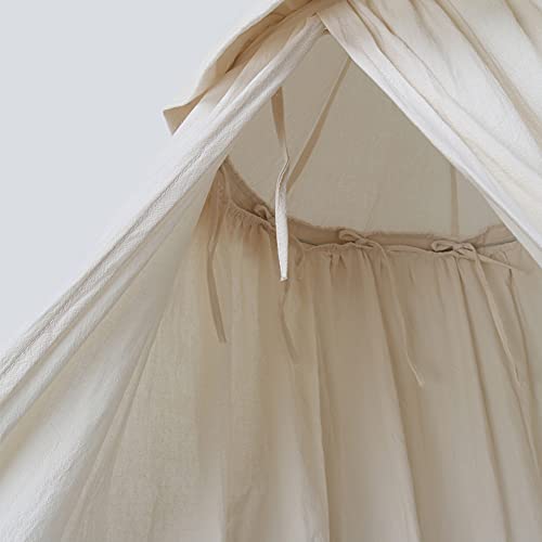 IBIZA VIBE MAMERIA Kids Bed Canopy with Frills Cotton Hanging Tent Curtain Net for Reading Nook Hideaway Bedding Play Room Decor (Beige)
