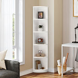 YITAHOME 5-Tier White Corner Bookshelf – Modern Free Standing Display Rack for Living Room and Home Office YITAHOME