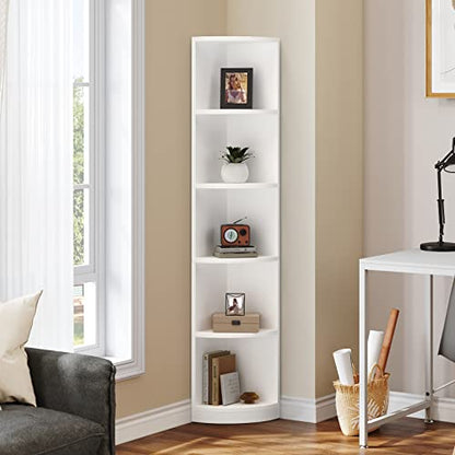 YITAHOME 5-Tier White Corner Bookshelf – Modern Free Standing Display Rack for Living Room and Home Office - WoodArtSupply