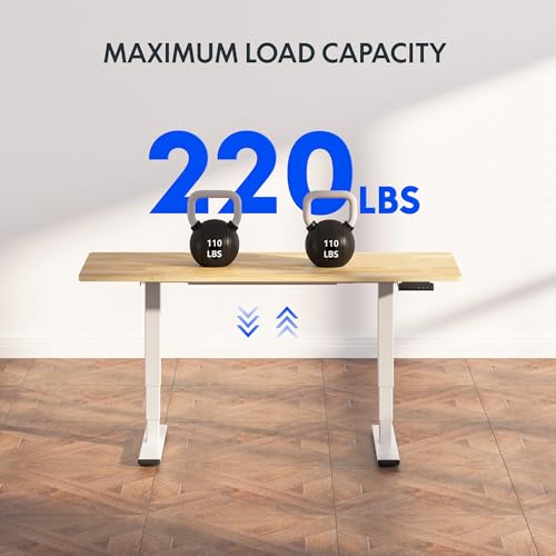 FlexiSpot E6 Solid Wood 3-Stage Dual Motor 48 x 24 Electric Standing Desk, Holds 220 lbs, Adjustable Height w/ Memory Presets, Butcher Block Rubberwood Desktop & White Frame, Ships in 2 Boxes FLEXISPOT