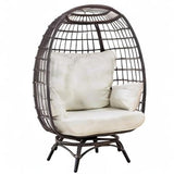 Sunjoy Cuddle Wicker Swivel Lounge, Oversized Indoor Outdoor Egg Chair with 4 Cushions for Patio, Backyard, Living Room, Brown Sunjoy