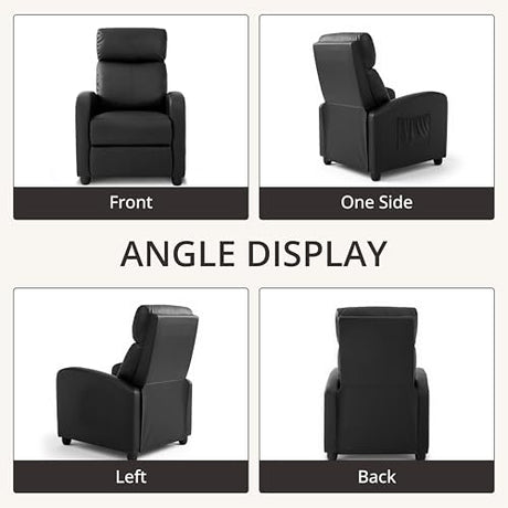 zzlay Leather Recliner Chair for Living Room, Modern Adjustable Home Theater Seating Single Sofa with Adjustable Backrest & Padded Armrests, Manual Push Back Armchair for Small Spaces,Black zzlay