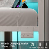 Jenmit Twin Bed Frames with Headboard, LED Bed Frame with Charging Station, Metal Platform, Under-Bed Storage, No Box Spring Needed, Noise Free, Easy Assembly, White Jenmit