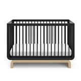 Storkcraft Santorini Deluxe 5-in-1 Convertible Crib with Bonus Toddler Guardrail (Black with Driftwood) – GREENGUARD Gold Certified, Toddler Guardrail Included in Box, Fits Standard Crib Mattress Storkcraft