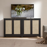 SICOTAS Sideboard Buffet Storage Cabinet - Boho Rattan Credenza Coffee Bar Cabinet with Large Storage, Farmhouse Console Buffet Table for Kitchen Living Room Entryway - 2 Black Pieces SICOTAS