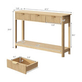 HOKYHOKY Fluted Console Table with Drawers, Modern 47.1" Entryway Table with Storage Shelf, Boho Narrow Skinny Behind Couch Wood Sofa Table for Living Room Hallway Entrance Foyer, Natural HOKYHOKY