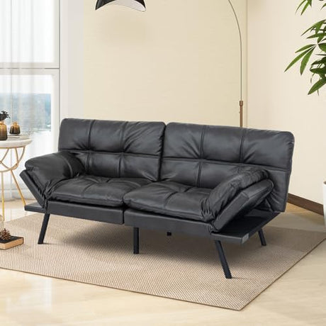 MUUEGM Futon Sofa Bed Convertible Couch,Memory Foam Futon Sofa Couch,Sleeper Futons Sofa Couches,Small Splitback Modern Loveseat Sofa Bed for Living Room,Office,Apartment,Faux Leather,Matte Black. MUUEGM
