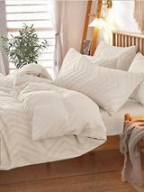 Nanko Beige Duvet Cover Twin Size, 2pc Boho Tufted Microfiber Bedding Comforter Cover Set, All Season Aesthetic Shabby Chic Soft Embroidery Textured Geometric Quilt Cover 68x90 inches Nanko
