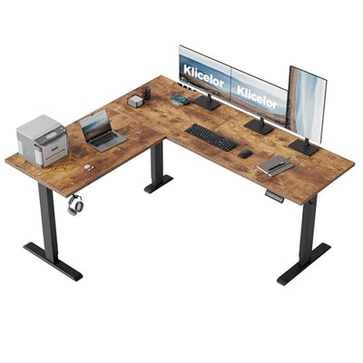 Klicelor L Shaped Standing Desk 63 x 55 Inch, Electric Height Adjustable Corner Desk for Home Office Workstation, Ergonomic Sit Stand Computer Table with Memory Controller, Rustic Brown