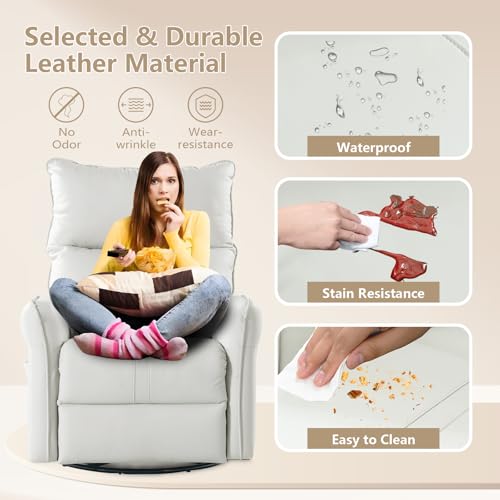 cinkehome Power Swivel Rocker Recliner with USB, Overstuffed Electric Reclining Chair, Faux Leather Rocker Recliner for Nursery, Living Room, Light Grey