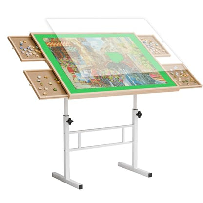 Fanwer Puzzle Table with Drawers 1500 Piece, Jigsaw Puzzle Tabe with Legs Adjustable Angle & Height, Tilting Puzzle Tables for Adults with Cover Plsatic, Gift for Mothers' Day, Birthday Gift - WoodArtSupply