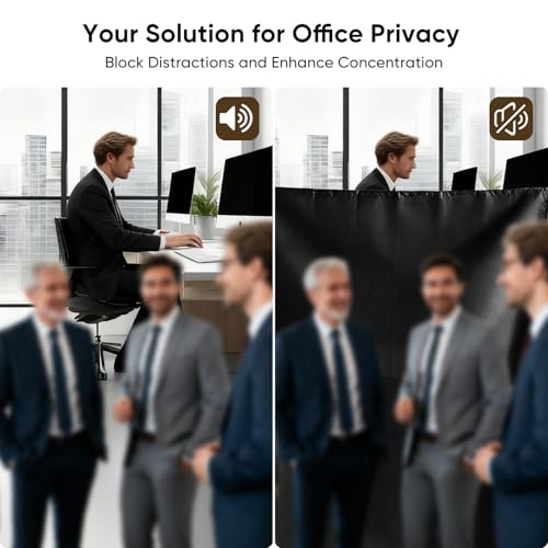 YUCOBE 72" x 66" Cubicle Curtain for Office Privacy Curtains for Room Divider Door, Desk Shade for Cubicle to Block Ligh, Temporary Door for a Room Privacy, 1Pcs with 4 Hook, Black YUCOBE
