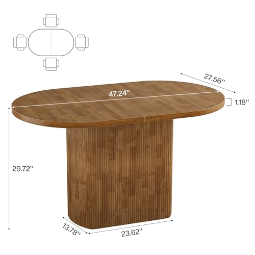 Tribesigns Oval Conference Table 47.24 Inches for 4 People, Rustic Wood Meeting Table with Polygon Base, Small Office Desk for Break Room, Seminar, Brown Tribesigns