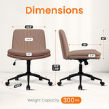 NEO Chair Criss Cross Chair with Wheels Armless Cross Legged Office Desk Wide Comfy Vanity Makeup Chair Adjustable Swivel Rolling Computer for Home Office PU Leather (Brown) NEO CHAIR