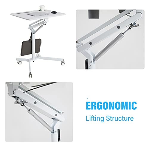 Lipo Mobile Sit Stand Desk - Height Adjustable Standing Laptop Desk Cart Rolling Couch Table on Wheels White Workstation with Gas Spring Riser for Home Office Classroom Lipo