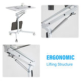 Lipo Mobile Sit Stand Desk - Height Adjustable Standing Laptop Desk Cart Rolling Couch Table on Wheels White Workstation with Gas Spring Riser for Home Office Classroom Lipo