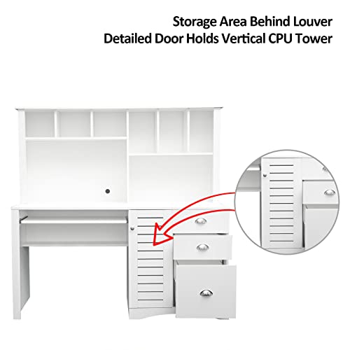 Holaki Vintage Wood Executive Computer Desk with Drawers and Bookshelf for Small Spaces - WoodArtSupply