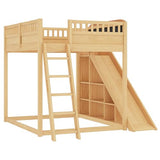 Bellemave Bunk beds Full Over Full with Slide and Stair and upholstered headboard, Low bunk/loft Bed for Kids，Natural Bellemave