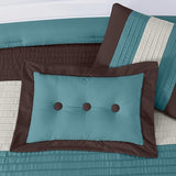 Chezmoi Collection Loft 8-Piece Luxury Striped Comforter Set (King, Blue/Beige/Chocolate Brown) Chezmoi Collection