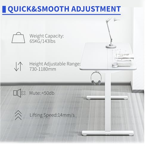 ERGOMAKER 43" Electric Standing Desk, Adjustable Height, Sit Stand Up Desk for Home Office & Computer Workstations, Memory Controller, White ERGOMAKER