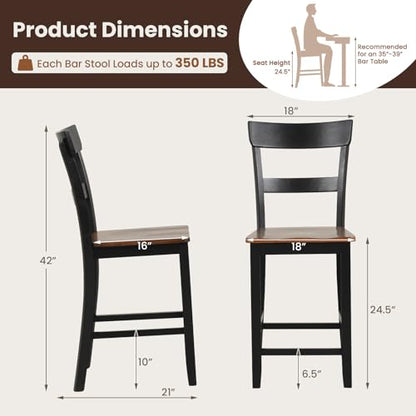 Giantex Farmhouse Wooden Bar Stools Set of 4 - 24.5" Counter Height Dining Chairs in Black