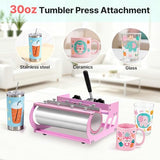 Slendor Heat Press 15x15 Inch 5 in 1 Heat Press Machine with 30OZ Tumbler 360-Degree Swing Away Digital Multifunction Heat Transfer Sublimation Combo for T Shirts Mugs Hat Plate Cap, Pink Slendor