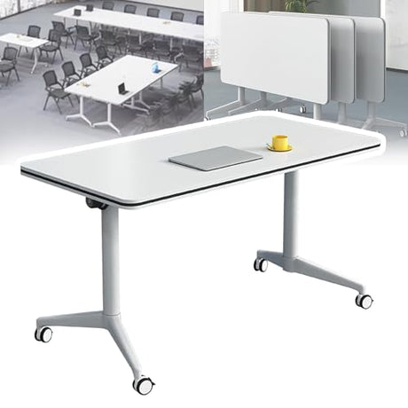 Folding Conference Table with Flip-Top Design, Heavy-Duty Metal Legs & Wheels | Portable Foldable Modular Table for Office Meetings, Training Rooms, Conference Spaces HSHBDDM