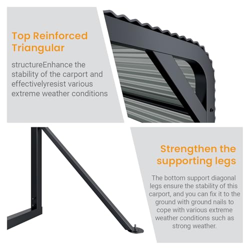 KEIKI 15x25FT Metal Carport, Heavy Duty Carport with Reinforced Support Base, Metal Car Garage for All Weather, Sturdy Canopy Shelter for Car, Truck, Pickup, SUV, Tractor, and Boat KEIKI