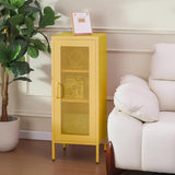 Slim Metal Storage Cabinet with Mesh Doors - 42'' Tall Narrow Organizer Tower, Compact Freestanding Cabinet, Versatile Utility Storage for Home, Office, Kitchen, Living Room, Durable and Modern Design ALBAD