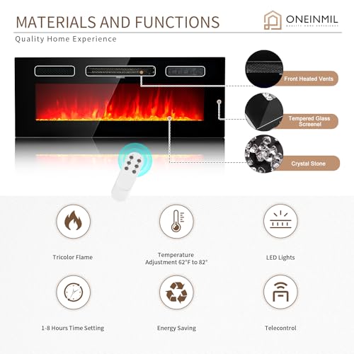 oneinmil 70" Modern Electric Fireplace TV Stand for TVs Up to 80 inch, with Electronic Flame and LED Lights, Luxury High Gloss Finish Entertainment Center, TV Console Cabinet for Living Room, Black oneinmil