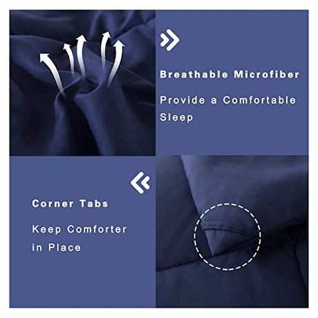 DOWNCOOL Blue Full Size Comforter Set - All Season Bedding with 2 Pillowcases - 3 Pieces - Down Alternative Comforter Set DOWNCOOL