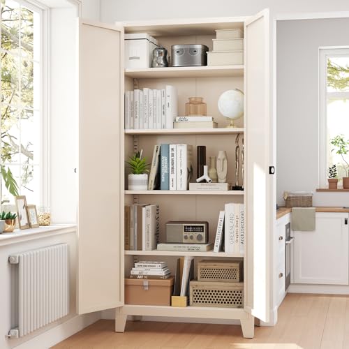 Zevemomo 70.87" Tall Metal Storage Cabinet with 3-Digit Combination Lock, Steel Pantry Cabinet with 4 Adjustable Shelves & 2 Doors, Secure Freestanding Organizer for Home, Office, Garage, Beige Zevemomo