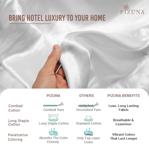 Pizuna Pure 100% Cotton Full Duvet Cover Set, Luxurious 400 Thread Count Long Staple Cotton Sateen Weave with Button Closure (Combed White Cotton Duvet Cover Full) Pizuna