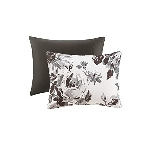 Intelligent Design Dorsey Comforter Reversible Flower Floral Botanical Printed Ultra-Soft Brushed All Season Bedding-Set, Full/Queen, Black/White 5 Piece Intelligent Design