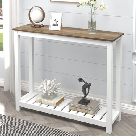 FOLUBAN Farmhouse Sofa Table, Rustic Vintage Console Table for Entryway, Living Room, Hallway, White FOLUBAN