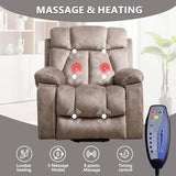 CANMOV Large Power Lift Recliner Chairs with Massage and Heat for Elderly Big People, Heavy Duty Motion Reclining Mechanism-Anti Skid Fabric Recliner Chair with 2 Concealed Cup Holders,Light Brown