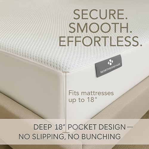 NORTHERNFARE Queen Size Premium Mattress Protector | 100% Waterproof Tencel Cover | Cooling & Breathable Deep Pocket Mattress Pad Queen | Noiseless, Hypoallergenic, Soft, Washable Fitted Bed Protector NORTHERNFARE