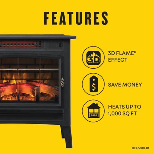 duraflame Freestanding Electric Fireplace Stove Heater with 3D Flame Effect for 1,000 Sq. Ft. Room, Black