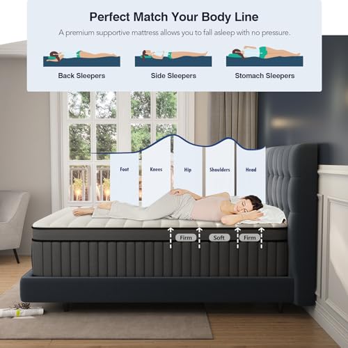 DIFAME King Size Mattress,16 Inch Hybrid King Mattress in a Box,Memory Foam Mattress King Size with Individual Pocket Spring,Medium Firm Mattress for Pressure Relief,Edge Support DIFAME