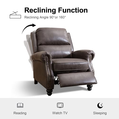 CANMOV Pushback Recliner Chair Faux Leather Armchair Push Back Recliner with Rivet Decoration Single Sofa Accent Chair for Living Room, Dark Grey