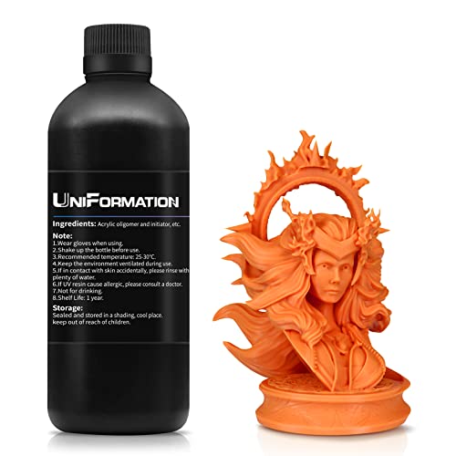 Uniformation 3D Printer Resin PLA Plant Based Resin,Biodegradable 405nm UV Curing Photopolymer Rapid for 4K 6K 8K LCD/DLP/SLA 3D Printer Space Orange Red 1kg