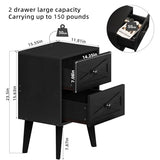 Lerliuo Nightstand Set of 2, Black End Table with 2 Drawers Barn Door Decorated, Mid Century Modern Night Stand, Bed Side Table with Storage, Solid Wood Legs Cabinet Dresser for Living Room, Bedroom Lerliuo