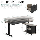 YITAHOME L Shaped Standing Desk with Power Outlets, 70.1" Electric Standing Desk Adjustable Height Sit Stand Corner Standing Desks Executive Desk with Drawers & Shelves, Grey + Black YITAHOME