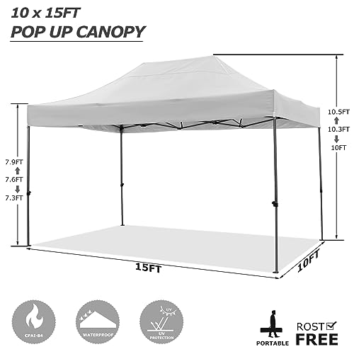COBIZI 10x15 Heavy Duty Pop up Canopy Tent Easy Up Commercial Outdoor Canopy Wedding Party Tents for Parties All Season Wind & Waterproof Gazebo with Carry Bag, White(Frame Thickened) COBIZI
