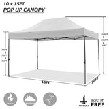 COBIZI 10x15 Heavy Duty Pop up Canopy Tent Easy Up Commercial Outdoor Canopy Wedding Party Tents for Parties All Season Wind & Waterproof Gazebo with Carry Bag, White(Frame Thickened) COBIZI