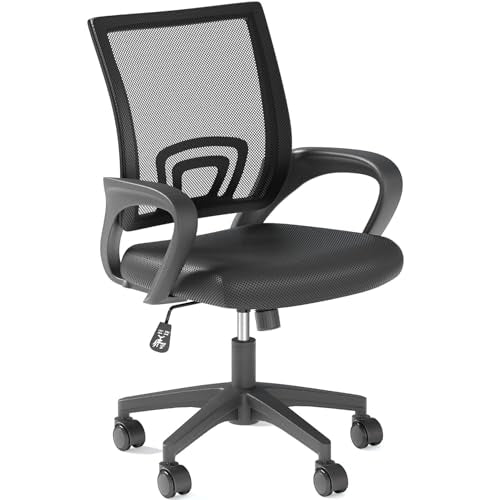 OS MOTOR Home Office Chair, Ergonomic Mid-Back Mesh Desk Chair with Lumbar Support, Adjustable Swivel Rolling Design, Comfy Armrest for Work, Study, Gaming, Vanity, Black OS MOTOR