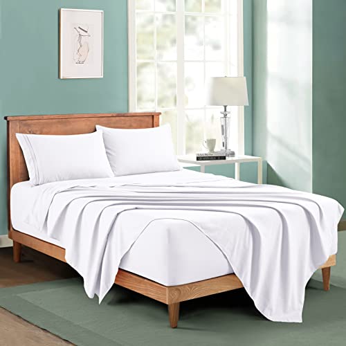 Manyshofu Extra Deep Pocket King Size Sheets - Hotel Luxury 1800 Thread Count Sheets & Pillowcases - Microfiber Bedding Set up to 24" Mattress - Pure White Bed Sheets 18-24 Inch Deep Pockets - 4 Piece