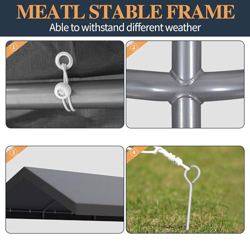 Shintenchi 10x20ft Heavy Duty Carport with UV Resistant Canopy, Powder-Coated Steel Frame, Easy to Assemble Portable Garage, Stable Carport for Car, Bike, Camp, Outdoor Storage (Grey) Shintenchi