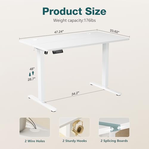 Smug Adjustable Height Standing Desk 48 Inch Electric Sit Stand Up Down Computer Table Ergonomic Rising Modern Lift Motorized Gaming Desktop Workstation for Work Home Office - Modern White SMUG